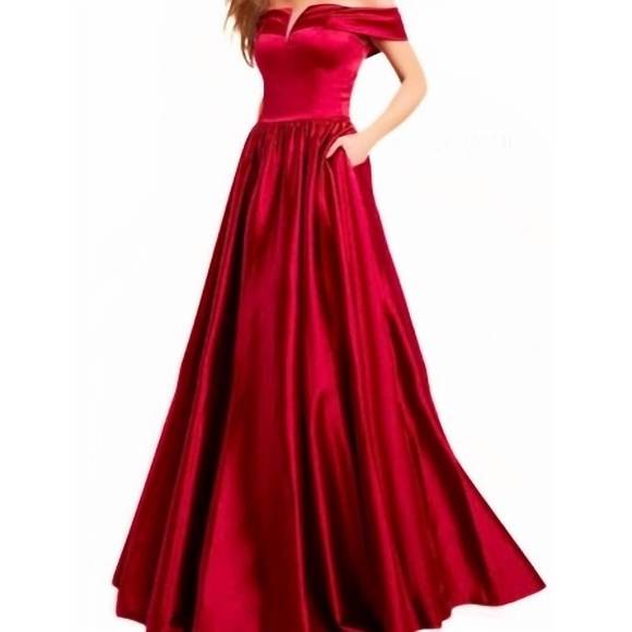 NEW JOVANI off the shoulder ballgown in burgundy - Picture 1 of 2